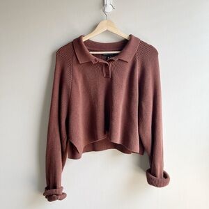 Kendall & Kylie Chocolate Dark Brown Polo Sweater Size Medium